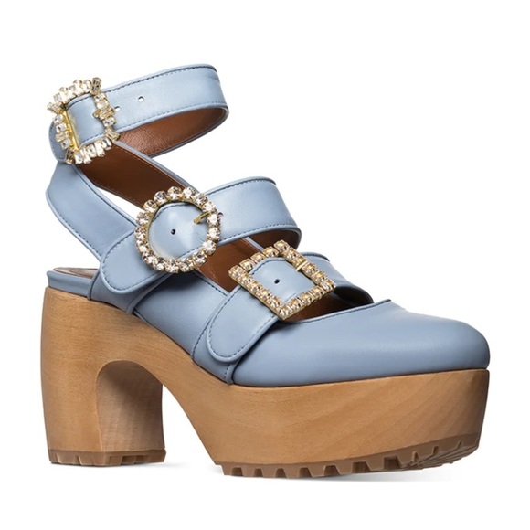 Autumn Adeigbo Buckle Ankle Jewel Strappy Wooden Clogs - Picture 1 of 11